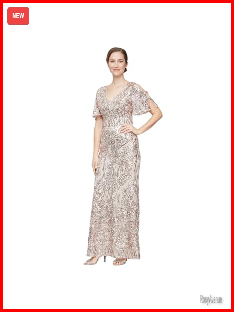 Sequined Long Formal Dress With Flutter Sleeves Floor-Length